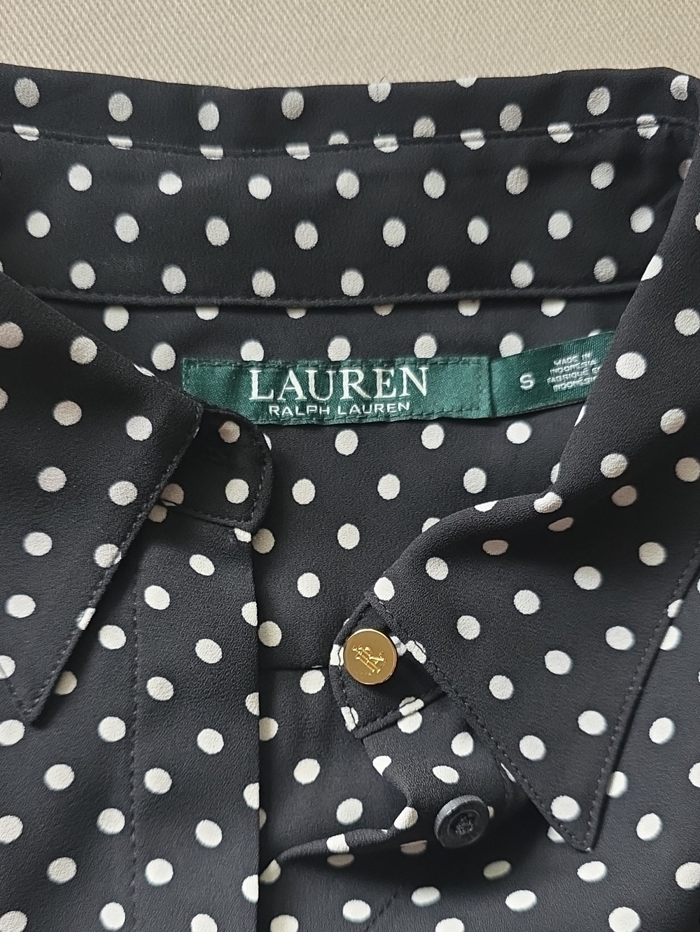 Lauren Ralph Lauren Black Polka Dot Button-Front Shirt - Picture 3 of 3